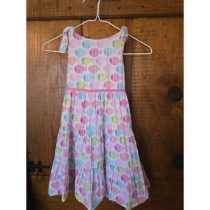 FLORENCE EISEMAN Girls Fish Print Tiered Sundress Shoulder Ties Pink Size 6